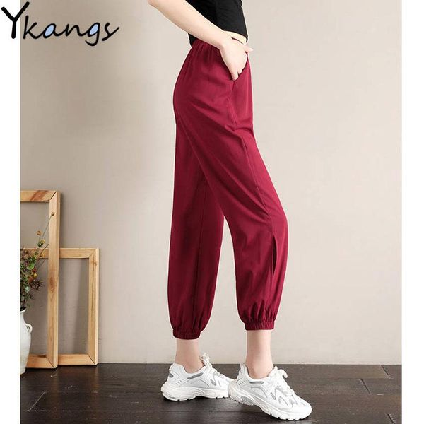 

women's pants & capris baggy women summer elastic harem thin section high waist beam casual harajuku female loose lantern trousers, Black;white