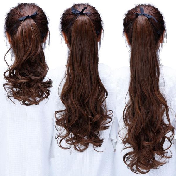 

synthetic wigs long wrap on hair clip in tail wavy heat resistant ponytail hairpieces fake hairstyles, Black