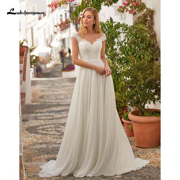 

new simple boho beach 2021 robe de mariee plus size bridal white/ivory chiffon wedding gown e5kf