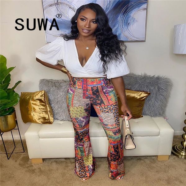 

wholesale product vintage casual trousers high waist micro flared pants elegant club outfits for woman clothes 210525, Black;white