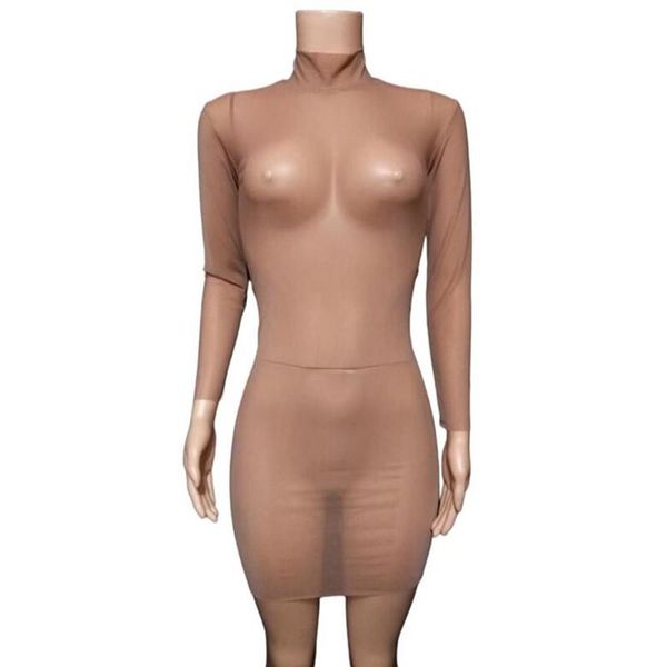 

casual dresses women nude skinny transparent mesh dress one-piece dance performance wear female singer stage big stretch costumes, Black;gray