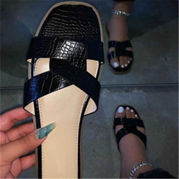 

flat shoes female pleated square home slides summer women slippers toe footwear indoor ladies woman comfort, Black