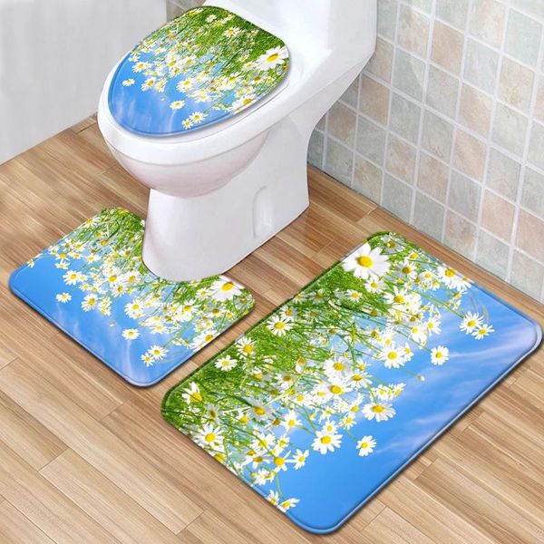 

bath mats scenery toilet three-piece set floor mat bathroom rug decor