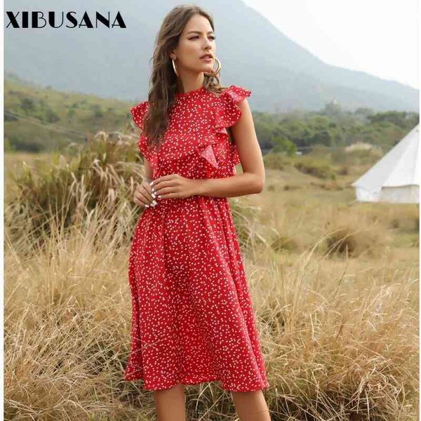 

summer red polka dot chiffon skirt european and american loose fashion wild slim sleeveless cover belly long dress 210423, Black;gray