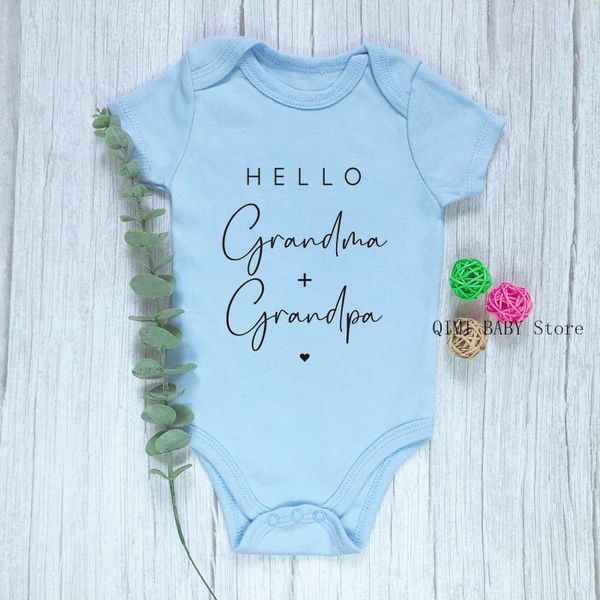 

rompers pregnancy announcement to be grandparents hello grandma & grandpa baby bodysuits infant boy girls oneises shower gift, Blue