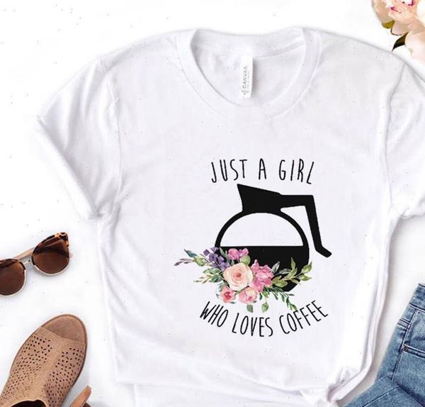 

just a girl who loves womens t shirts coffee floral print short sleeve o neck loose ladies, White