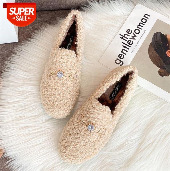 

hairy shoes for women, net red cotton scoop shoes, flat-bottomed lamb edamame and beanie #a82e