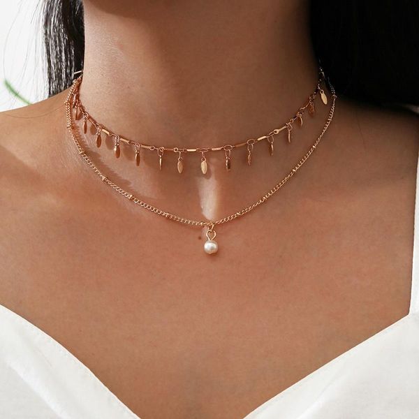

pcs/set fashion gold sequins tassel choker necklace for women imitation pearl pendant party jewelry accessories necklaces, Silver