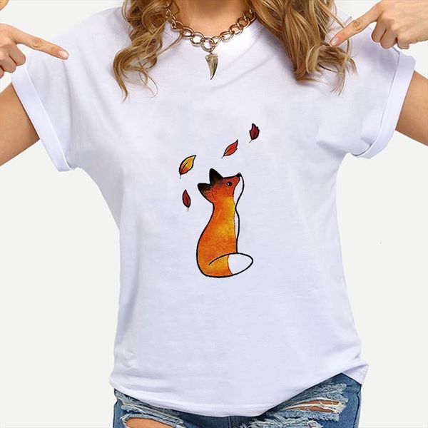 

arrivals womans fashion men t shirts short sleeve fox and fallen leaves art painting shirt clothes hipster, White;black