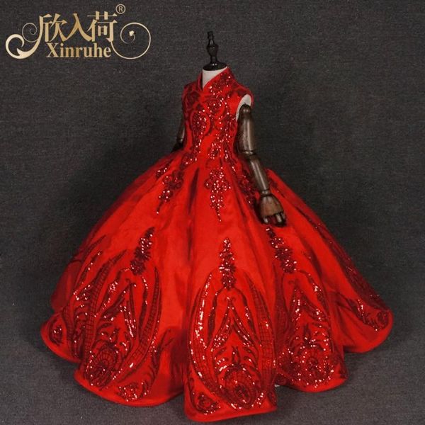 

real picture luxury girls red princess birthday party ball gowns puffy celebration children prom family matching outfits, Blue