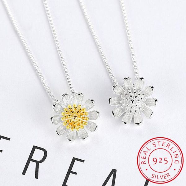 

chains 925 sterling silver necklace for women daisy sunflower pendant clavicle collares summer jewelry wedding party gift