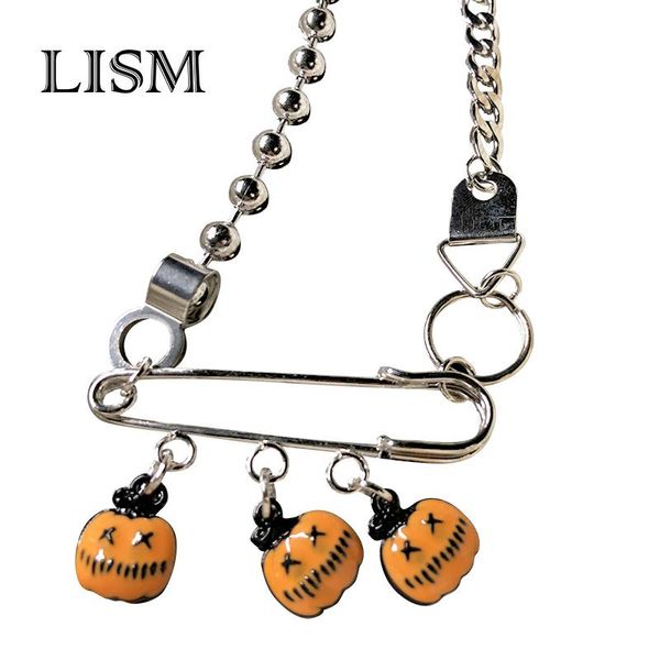 

pendant necklaces lism fashion necklace three pumpkins jack lantern halloween pendants short long women men colar gift jewelry choker 2021, Silver