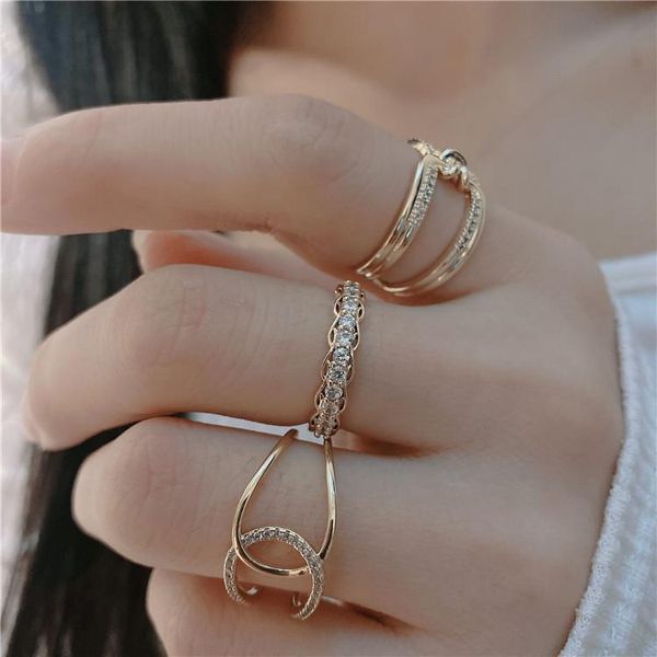 

shiny side luxury zircon adjustable wedding rings for women simple style geometric crystal engagement cluster, Golden;silver