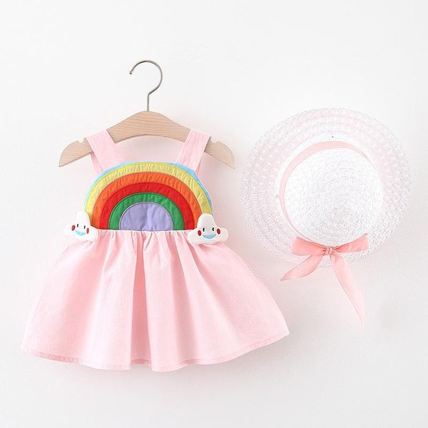 

summer baby girl dress for born clothes cute rainbow camisole straw hat princess infants party vestidos 0-3y girl's dresses, Red;yellow