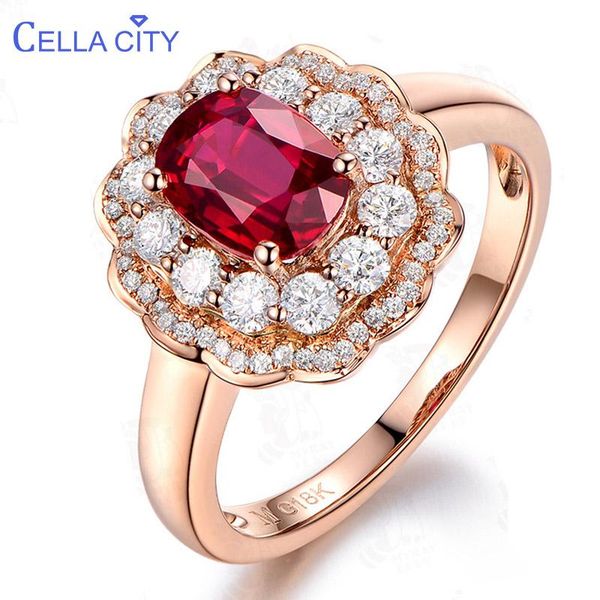 

cluster rings cellacity classic silver 925 ruby ring for women red gemstones finejewelry rose gold color open adjust size party gift, Golden;silver