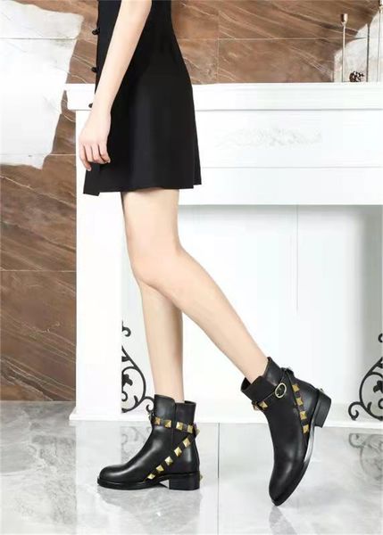 

designer lady cool shoes 100% cowhide classic black luxury ankle metal leather low heel fashion women's martin boots size 3 body match