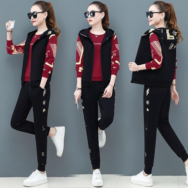 

women's tracksuit casual plus size female printed clothing sweatshirt +pant suits large there piece sets sportswear two pants, White