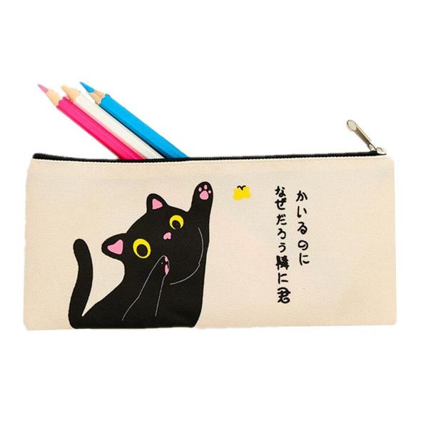 

simple cat pencil case canvas bag school supplies cartoon stationery zipper pencils box students gifts bags