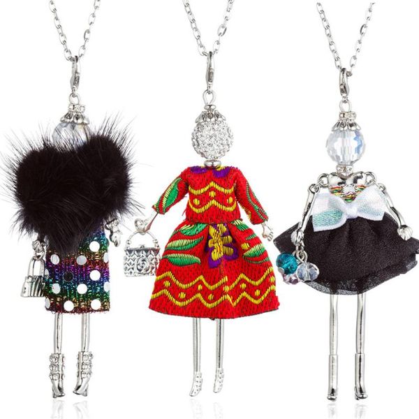 

pendant necklaces hocole cute doll necklace feather dress women fashion handmade long chain girl maxi kids statement jewelry, Silver