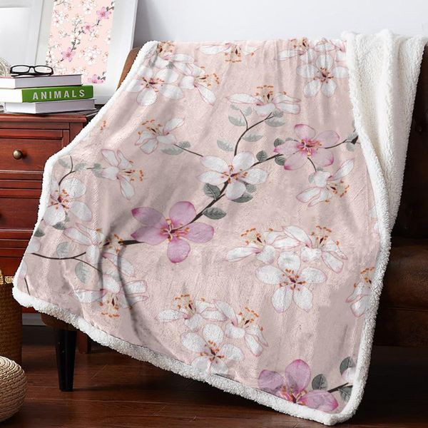 

blankets pink flower peach blossom in spring home lamb cashmere thick bed blanket sofa winter warm sherpa born wraps kids bedspread