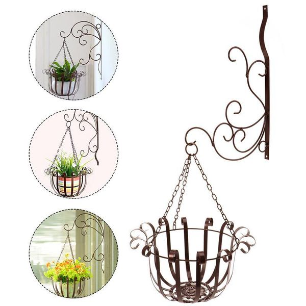 

iron wall mounted planter shelf hanging flowerpot chain holder flower basket for garden balcony planters & pots
