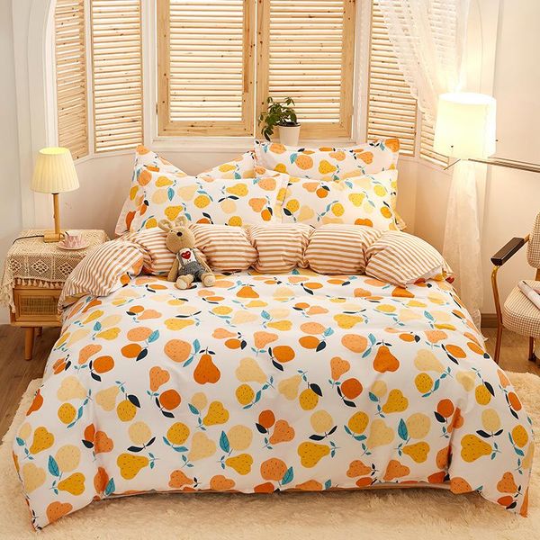 

bedding sets fruits printed cotton duvet quilt cover pillow case bed sheet soft breathable single double king  set oceania