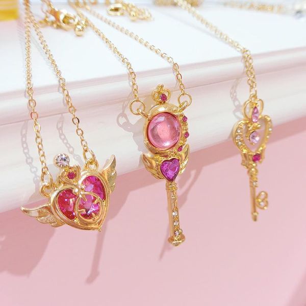 

pendant necklaces japanese korean style ladies fashion cute star heart necklace schoolgirl anime card captor sakura clavicle, Silver