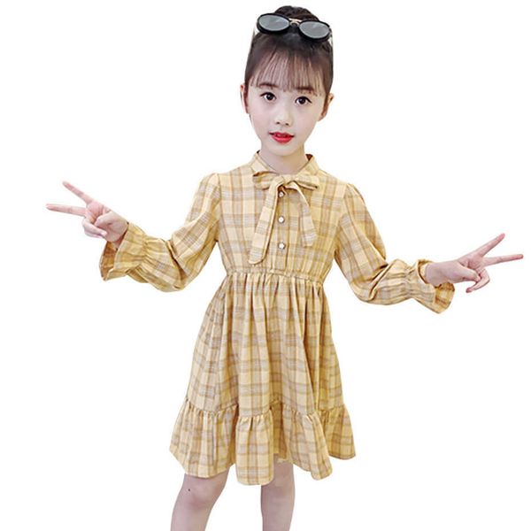 

girl dresses plaid pattern s casual style kid dress spring autumn costume 6 8 10 12 14 210528, Red;yellow
