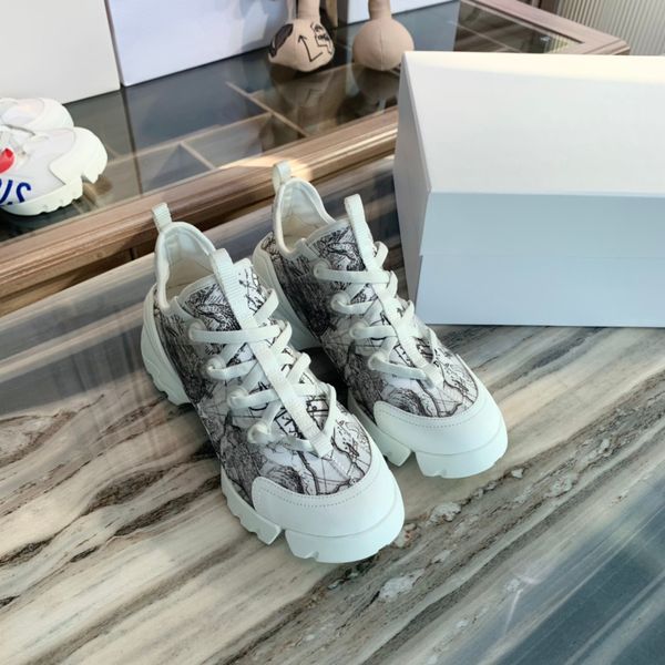 

women's luxury sneakers d-connect designer casual shoes painting print neoprene grosgrain ribbon thick bottom rubber lucky symbol shoe, Black
