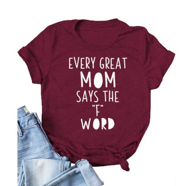 

women's every great mom says the "f" word letter printed o-neck tees ladies fashion casual short sleeve t-shirt, White
