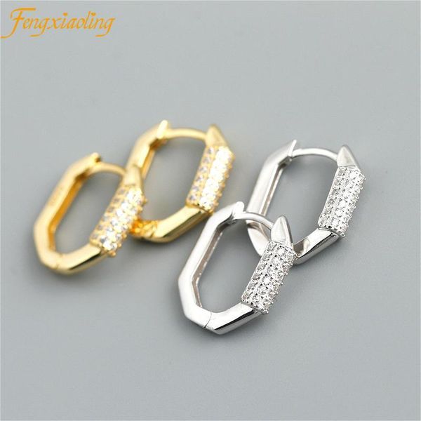 

hoop & huggie real 925 sterling silver mini zircon earrings for women trendy jewelry vintage simple geometric party accessories gifts, Golden;silver