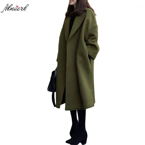

women's wool & blends autumn winter women woolen coat jackets 2021 big yards long loose outerwear fashion lapel cloak coats yz380, Black