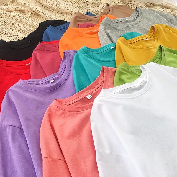 

women's t-shirt wwenn 2021 spring summer women oversize casual loose cotton short sleeve long female basic plus size red, White