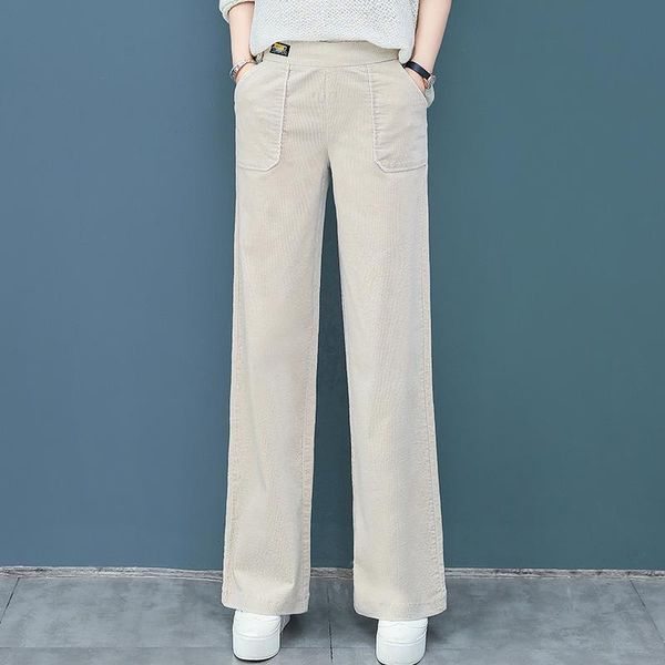 

women's pants & capris women solid corduroy casual 2021 autumn winter fashion patchwork pockets high waist elasticated wide leg trouser, Black;white