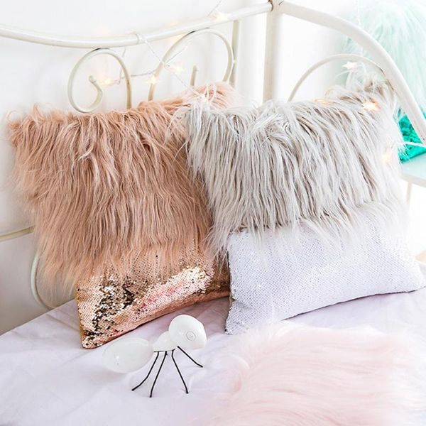 

pillow decorative reusable plush sequins stitching case for household slip