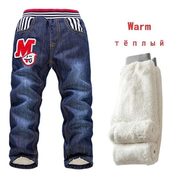 I pantaloni per jeans per ragazzi invernali 2-7 anni i bambini addensano aggiungi il pantalone di lana casual lavaggio blu denim marca capispalla calda 210521