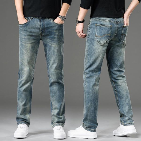 

men's jeans retro blue men casual loose straight pants baggy denim trousers