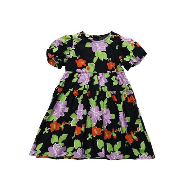 

koreanfloralprincessdressforgirlssummerflowerbeachgirlsdressshortsleevelongdressbabyclothescutekidsclothing, Red;yellow
