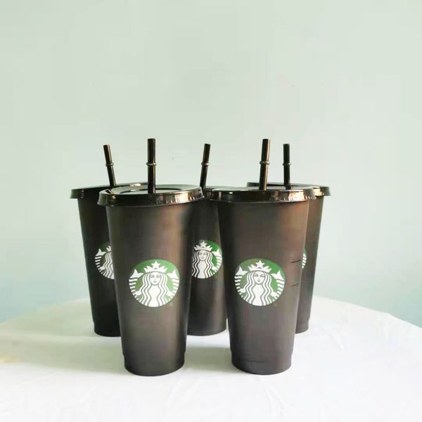 

starbucks tumblers 24oz/710ml plastic tumbler reusable black drinking flat bottom cup pillar shape lid straw mug
