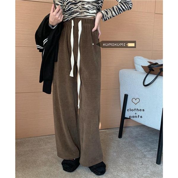 

women's pants & capris coffee vertical casual autumn high waist slim floor mops loose wide leg rac, Black;white