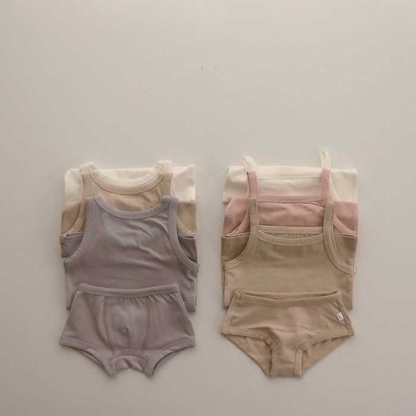 Summer New Baby Boy Girl Abiti set da ragazza set da ragazzo Solido Sleeveless + Bambini simpatici mutandine traspirabili 2 pezzi 1-4y x0802