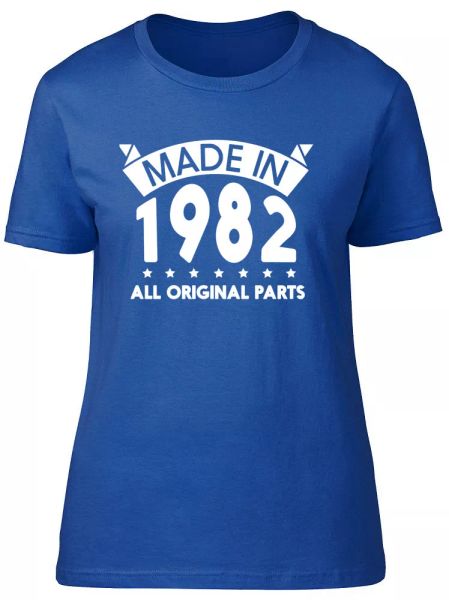 

made in 1982, all original parts birthday womens ladies short sleeve t-shirt, White;black
