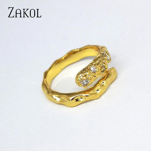 

cluster rings zakol simple fashion punk gold color adjustable size small cubic zirconia women dance party jewelry accessories fsrp2207, Golden;silver
