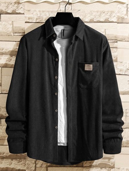 

men 1pc corduroy solid shirt i7sz#, White;black