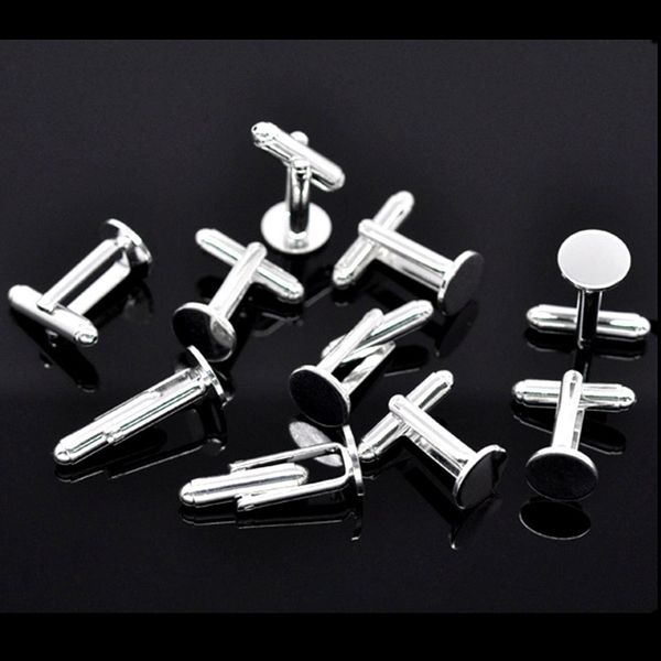 

10pcs cuff links cufflinks flat pad copper round silver plated for clothes jewelry diy findings 25x10mm