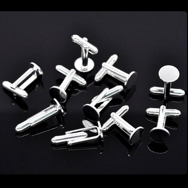 10 pcs manguito links link liso pad de cobre rodada prata banhada para roupas jóias DIY achados 25x10mm