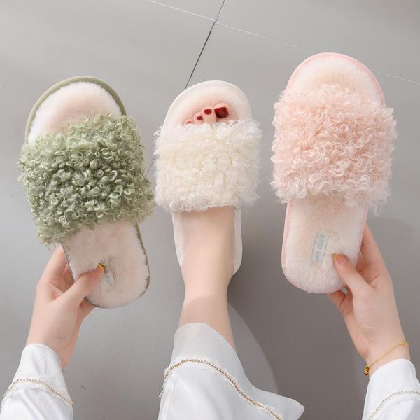 

slippers autumn ins simple hair fashion flat comfortable curly women, Black