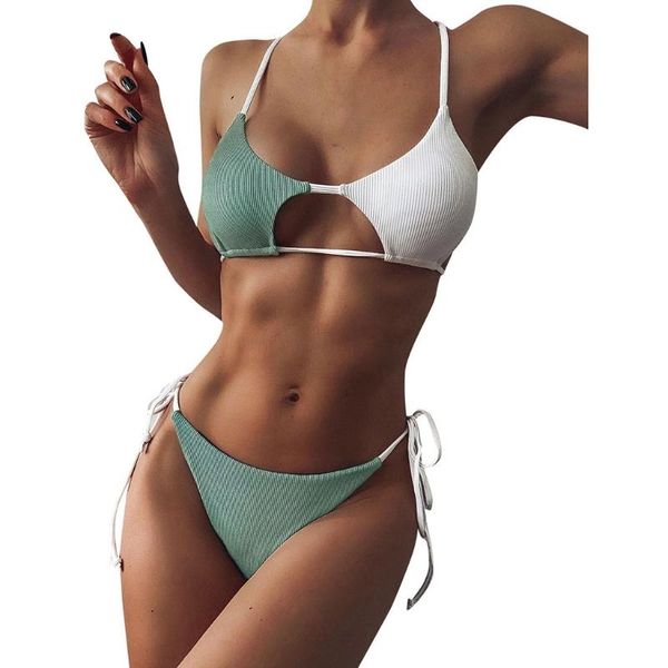 

one-piece suits women's thong bottom two piece bikini double shoulder straps cute swimsuit triangle bathing suit summer spa beach