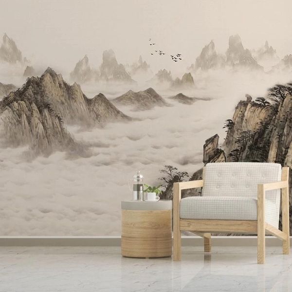 Tapeten Chinesischer Stil Künstlerische Benutzerdefinierte Tapete Abstrakte Tinte Landschaft Wohnzimmer Hintergrund Wandmalereien Kunstdekor PO Malerei