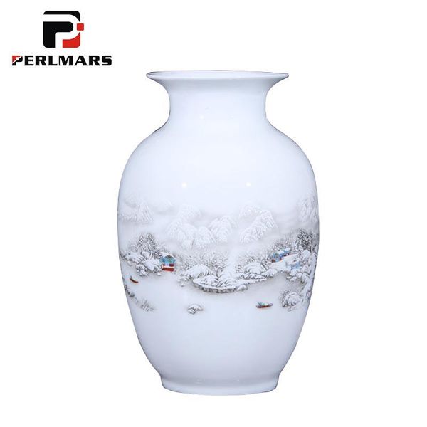 

vases jingdezhen ceramic vase snow scene pattern artificial flower holder table home wine cooler decor craft collection souvenir